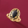 Black Onyx Scrollwork Ring in 14kt Yellow Gold