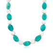 11-12mm Cultured Pearl and Turquoise Bead Necklace with Sterling Silver