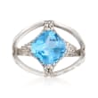 2.40 Carat Blue Topaz and .10 ct. t.w. Diamond Open-Shank Ring in 14kt White Gold