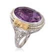 C. 1950 Vintage 7.20 Carat Amethyst and Cultured Seed Pearl Ring in 14kt Two-Tone Gold