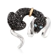 4.42 ct. t.w. Black Spinel Dog Pin with .10 ct. t.w. Blue Topaz in Sterling and 14kt Gold