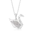 Sterling Silver Swan Pendant Necklace with Diamond Accents
