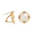 10.5-11mm Cultured Mabe Pearl Earrings with Diamond Accents in 14kt Yellow Gold