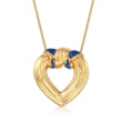 C. 1980 Vintage Tiffany Jewelry Blue Enamel Heart Pendant Necklace in 18kt Yellow Gold