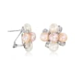 7-7.5mm Multicolored Cultured Pearl Earrings with Diamond Accents in Sterling Silver