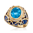 Lapis, 3.30 Carat Swiss Blue Topaz and .21 ct. t.w. Diamond Ring in 14kt Yellow Gold