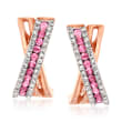 .20 ct. t.w. Pink Sapphire and .18 ct. t.w. Diamond Crisscross Earrings in 14kt Rose Gold