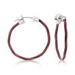 ALOR &quot;Classique&quot; Burgundy Stainless Steel Hoop Earrings with 18kt White Gold