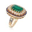 C. 1960 Vintage 3.90 Carat Emerald and .90 ct. t.w. Diamond Ring with Blue Enamel in 14kt Yellow Gold