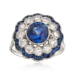 3.08 ct. t.w. Sapphire and .80 ct. t.w. Diamond Cluster Ring in 18kt White Gold