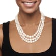 6-11.5mm Cultured Pearl Graduated Three-Strand Necklace with 14kt Yellow Gold 18-inch