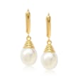 9-9.5mm Cultured Pearl Drop Earrings in 14kt Yellow Gold