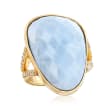 Blue Opal and .22 ct. t.w. Diamond Ring in 18kt Yellow Gold Over Sterling Silver