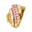 C. 2000 Vintage 2.70 ct. t.w. Pink and Yellow Sapphire and .20 ct. t.w. Diamond Diagonal Ring in 14kt Yellow Gold