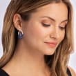 5.00 ct. t.w. Sapphire and .65 ct. t.w. Diamond Floral Drop Earrings in 14kt White Gold