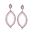2.50 ct. t.w. Ruby and 1.55 ct. t.w. Diamond Open Marquise Drop Earrings in 14kt White Gold