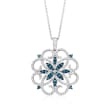 .76 ct. t.w. Blue and White Diamond Scrolling Medallion Pendant Necklace in Sterling Silver