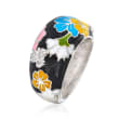 Belle Etoile &quot;Constellations: Sakura&quot; Multicolored Enamel and .15 ct. t.w. CZ Ring in Sterling Silver