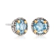 6.75 ct. t.w. Blue Topaz Rope Frame Earrings with Hearts in Two-Tone Sterling Silver