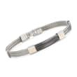 ALOR Men's Black and Gray Stainless Steel Cable Bar Bracelet with 18kt Yellow Gold
