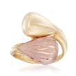 Italian 14kt Two-Tone Gold Bypass Ring with Pink Enamel