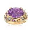 C. 2000 Vintage 5.50 Carat Amethyst and .52 ct. t.w. Multi-Gemstone Ring with Diamond Accents in 10kt Yellow Gold
