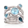 3.10 ct. t.w. Tonal Blue Topaz Jewelry Set: Five Rings in Sterling Silver