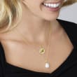 18kt Gold Over Sterling Layered Initial Necklace with 11-12mm Cultured Baroque Pearl and Diamond Accents