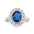 C. 1990 Vintage 2.36 Carat Sapphire and .55 ct. t.w. Diamond Ring in 14kt White Gold