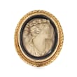 C. 1930 Vintage 18x16mm Soapstone and Black Onyx Cameo Pin in 9kt Yellow Gold