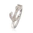 Sterling Silver Anchor Ring with Diamond Accents