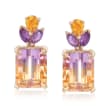 3.70 ct. t.w. Ametrine Floral Earrings with Citrines and Amethysts in 14kt Yellow Gold