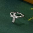 Diamond-Accented Cross Single Ear Cuff in Sterling Silver
