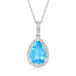 3.00 Carat Swiss Blue Topaz and .10 ct. t.w. Diamond Pendant Necklace in 14kt White Gold