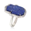 Lapis and .90 ct. t.w. White Zircon Hamsa Ring in Sterling Silver