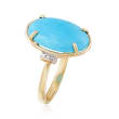 Oval Turquoise Ring with Diamond Accents in 14kt Yellow Gold