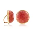 C. 1980 Vintage 20mm Carved Carnelian Floral Clip-On Earrings in 18kt Yellow Gold