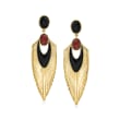 Black Agate and 1.60 ct. t.w. Garnet Art Deco-Inspired Drop Earrings with Black Enamel in 18kt Gold Over Sterling