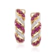 1.00 ct. t.w. Ruby and .10 ct. t.w. Diamond Twist Earrings in 18kt Gold Over Sterling