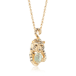18kt Yellow Gold Over Sterling Silver Tiger and 3.10 Carat Green Prasiolite Pendant with .03 ct. t.w. Black Spinel