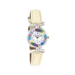 Italian Woman's Floral Multicolored Murano Glass 26mm Watch with Ivory Leather