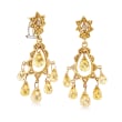 C. 1990 Vintage 6.40 ct. t.w. Citrine and .12 ct. t.w. Diamond Chandelier Earrings in 18kt Yellow Gold