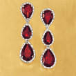 13.85 ct. t.w. Garnet Linear Earrings with Diamonds in Sterling Silver 