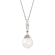 Gabriel Designs Cultured Pearl and .17 ct. t.w. Diamond Pendant Necklace in 14kt White Gold