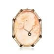 C. 1960 Vintage Pink Shell Cameo Pin Pendant with Diamond Accent in 14kt White Gold