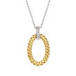 Charles Garnier &quot;Ravello&quot; Two-Tone Sterling Silver Oval Pendant Necklace with CZ Accents