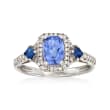 1.00 Carat Tanzanite, .20 ct. t.w. Sapphire and .17 ct. t.w. Diamond Ring in 14kt White Gold