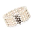 C. 1970 Vintage 6.5-7mm Cultured Pearl and 1.90 ct. t.w. Diamond Bracelet in 14kt White Gold