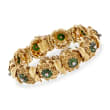C. 1960 Vintage Green Jade and .50 ct. t.w. Diamond Floral Bracelet in 18kt Yellow Gold