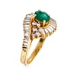 C. 1980 Vintage 1.25 ct. t.w. Diamond and .65 Carat Emerald Cluster Ring in 14kt Yellow Gold